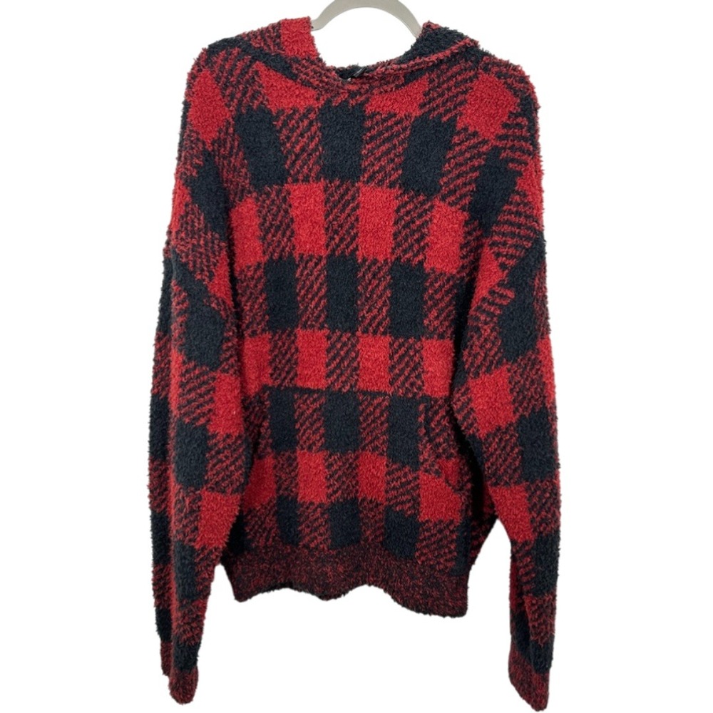 Skims Cozy Knit Hoodie Brick Buffalo Check Red Black Plaid Size Small Medium NWT